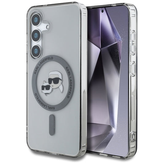 Ovitek MagSafe za Samsung Galaxy S25 S931, Karl Lagerfeld, IML Metal Karl & Choupette's Heads, črn.