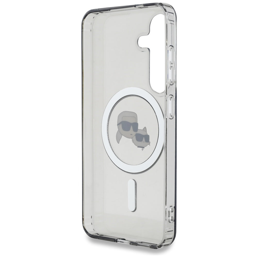 Ovitek MagSafe za Samsung Galaxy S25 S931, Karl Lagerfeld, IML Metal Karl & Choupette's Heads, črn.