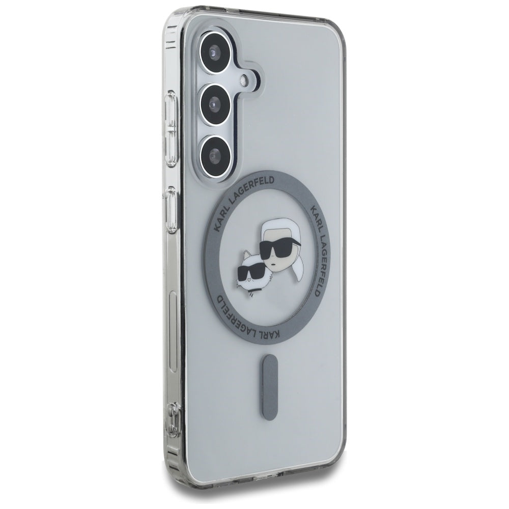 Ovitek MagSafe za Samsung Galaxy S25 S931, Karl Lagerfeld, IML Metal Karl & Choupette's Heads, črn.