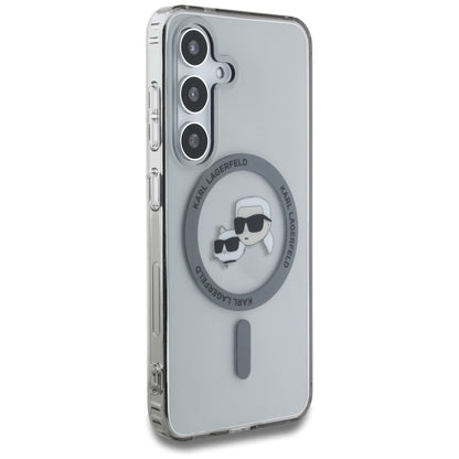 Ovitek MagSafe za Samsung Galaxy S25 S931, Karl Lagerfeld, IML Metal Karl & Choupette's Heads, črn.