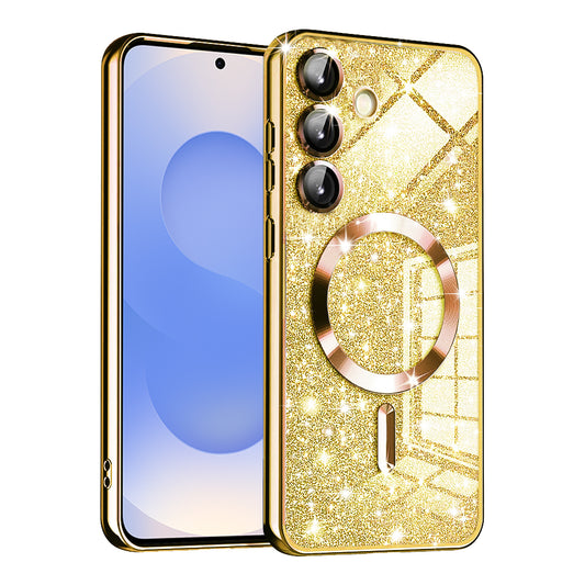 MagSafe ovitek za Samsung Galaxy S25 S931, Techsuit, Luxury Glitter, Zlata