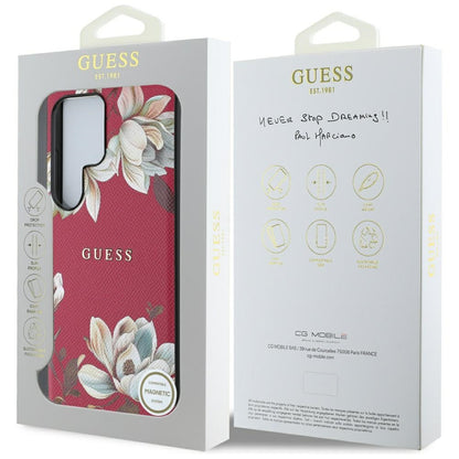 Ovitek MagSafe za Samsung Galaxy S25 Ultra S938, Guess, Grained Flowers, Fuksija