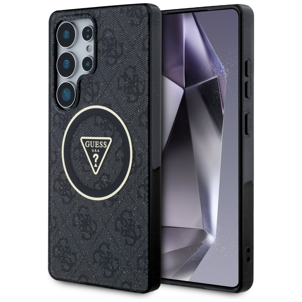 Ovitek MagSafe za Samsung Galaxy S25 Ultra S938, Guess, IML Glitter 4G Circle Triangle, Črn