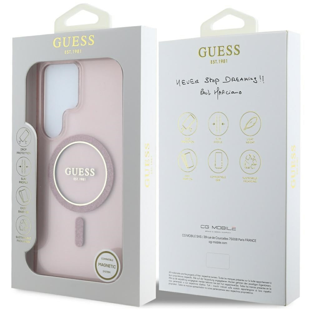 Ovitek MagSafe za Samsung Galaxy S25 Ultra S938, Guess, IML Glitter Circle, Roza