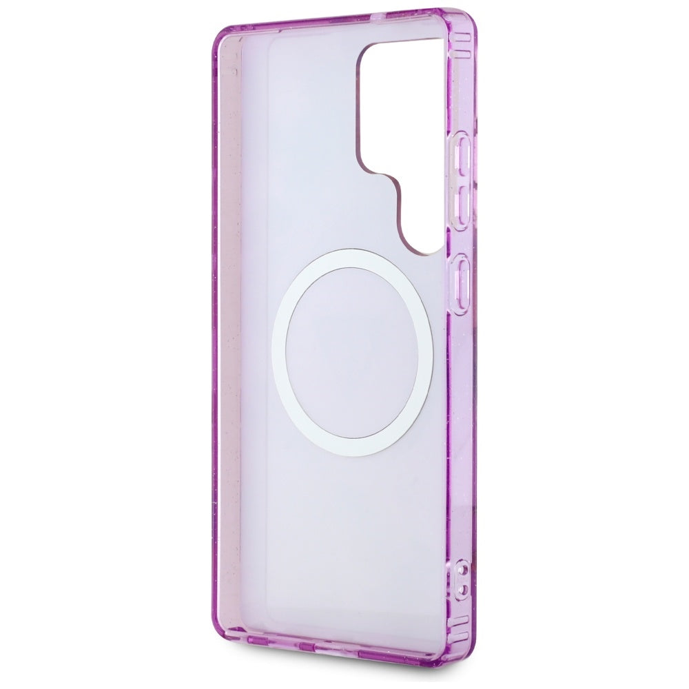 Ovitek MagSafe za Samsung Galaxy S25 Ultra S938, Guess, IML Metal Glitter Flowers Triangle, Vijolična