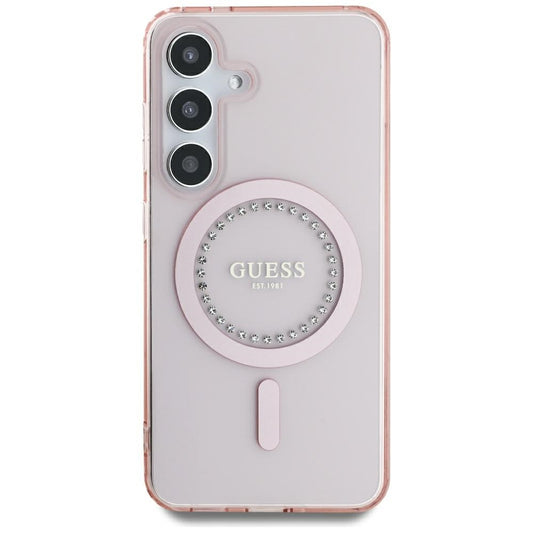 Ovitek MagSafe za Samsung Galaxy S25 S931, Guess, IML Rhinestone, Roza