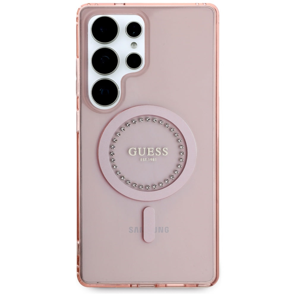 Ovitek MagSafe za Samsung Galaxy S25 Ultra S938, Guess, IML Rhinestone, Roza