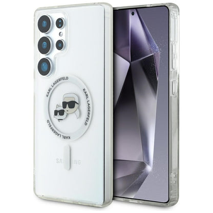 Ovitek MagSafe za Samsung Galaxy S25 Ultra S938, Karl Lagerfeld, IML Metal Karl & Choupette's Heads, Bel.