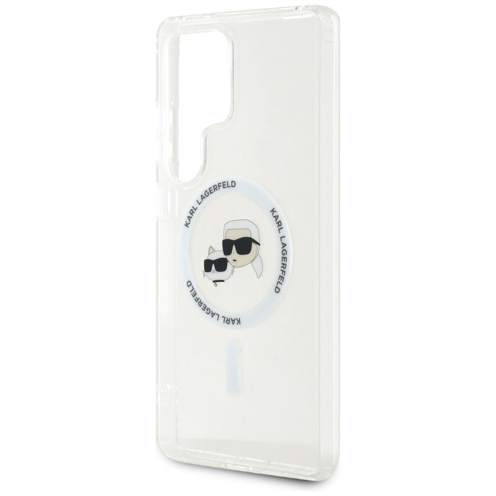Ovitek MagSafe za Samsung Galaxy S25 Ultra S938, Karl Lagerfeld, IML Metal Karl & Choupette's Heads, Bel.