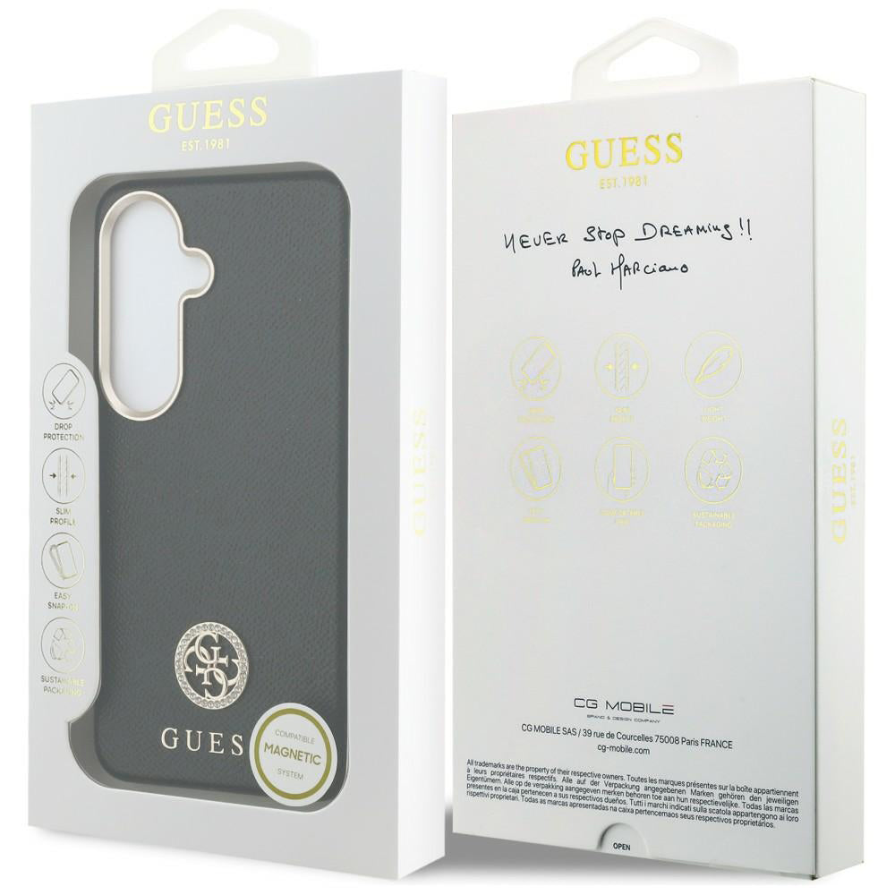 Ovitek MagSafe za Samsung Galaxy S26 Plus S947, Guess, Rhinestone Round Logo, Črn