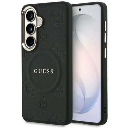 Ovitek MagSafe za Samsung Galaxy S26 Plus S947, GUESS, Saffiano Peony Embossed Ring, črn