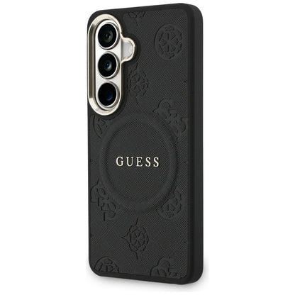 Ovitek MagSafe za Samsung Galaxy S26 Plus S947, GUESS, Saffiano Peony Embossed Ring, črn