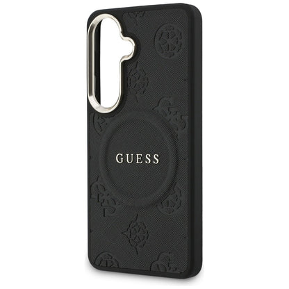Ovitek MagSafe za Samsung Galaxy S26 Plus S947, GUESS, Saffiano Peony Embossed Ring, črn