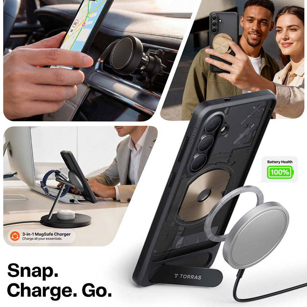 Ovitek MagSafe za Samsung Galaxy S26 Plus, Torras, Pstand, Črna