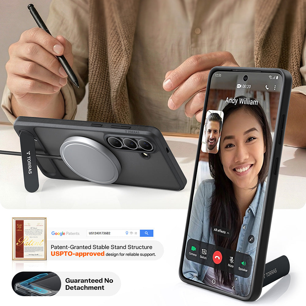 Ovitek MagSafe za Samsung Galaxy S26 Plus, Torras, Pstand, Črna