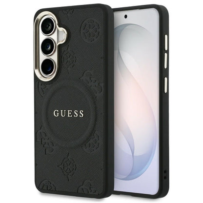 Ovitek MagSafe za Samsung Galaxy S26 S942, Guess, Saffiano Peony Embossed Ring, črn