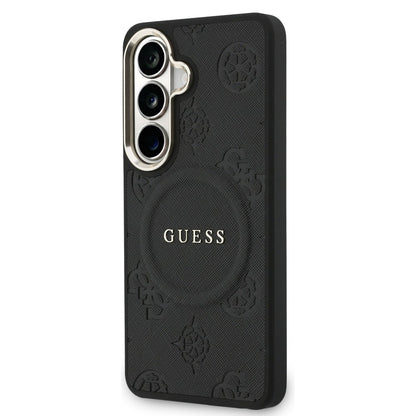 Ovitek MagSafe za Samsung Galaxy S26 S942, Guess, Saffiano Peony Embossed Ring, črn