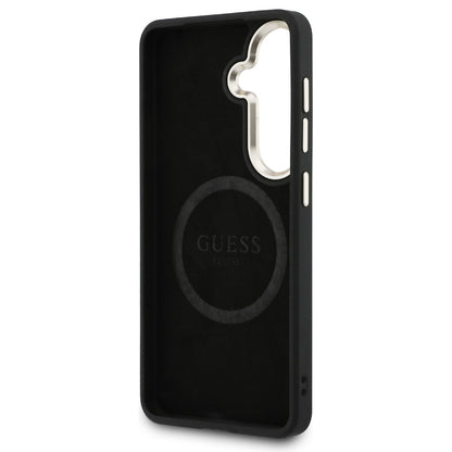 Ovitek MagSafe za Samsung Galaxy S26 S942, Guess, Saffiano Peony Embossed Ring, črn