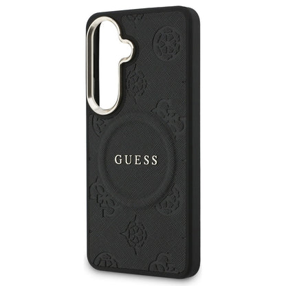 Ovitek MagSafe za Samsung Galaxy S26 S942, Guess, Saffiano Peony Embossed Ring, črn