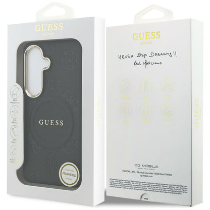 Ovitek MagSafe za Samsung Galaxy S26 S942, Guess, Saffiano Peony Embossed Ring, črn