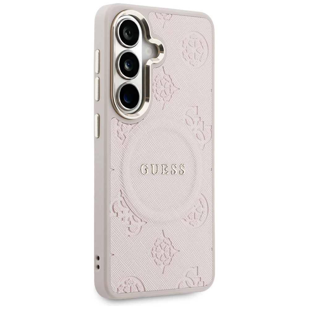 Ovitek MagSafe za Samsung Galaxy S26 S942, Guess, Saffiano Peony Embossed Ring, Roza