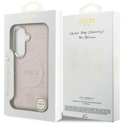 Ovitek MagSafe za Samsung Galaxy S26 S942, Guess, Saffiano Peony Embossed Ring, Roza