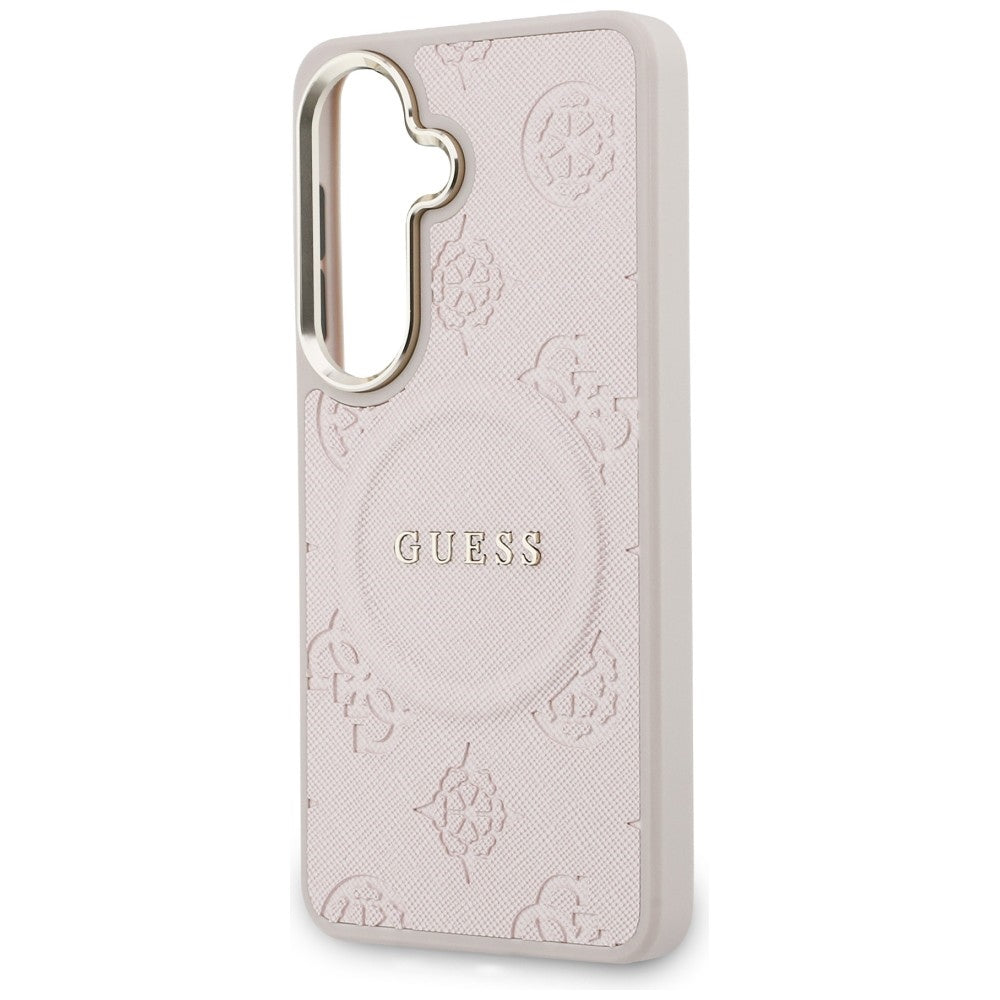 Ovitek MagSafe za Samsung Galaxy S26 S942, Guess, Saffiano Peony Embossed Ring, Roza