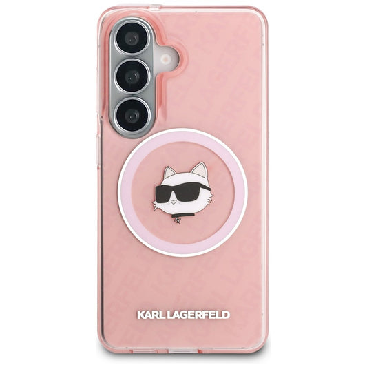 Ovitek MagSafe za Samsung Galaxy S26 S942, Karl Lagerfeld, IML Choupette Head on KL Repeated Logo, Roza