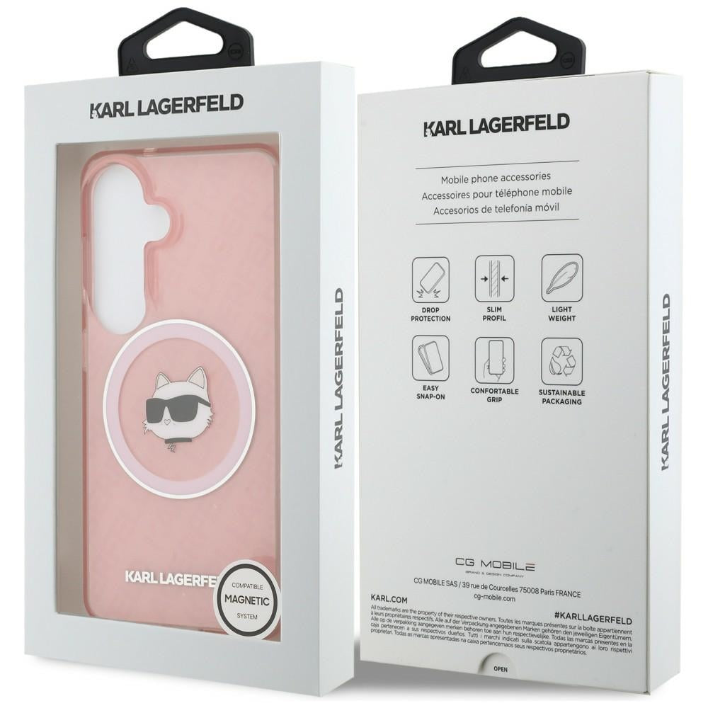 Ovitek MagSafe za Samsung Galaxy S26 S942, Karl Lagerfeld, IML Choupette Head on KL Repeated Logo, Roza