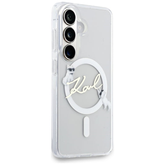 MagSafe ovitek za Samsung Galaxy S26 S942, Karl Lagerfeld, IML Choupette Karl Script Logo, Bela