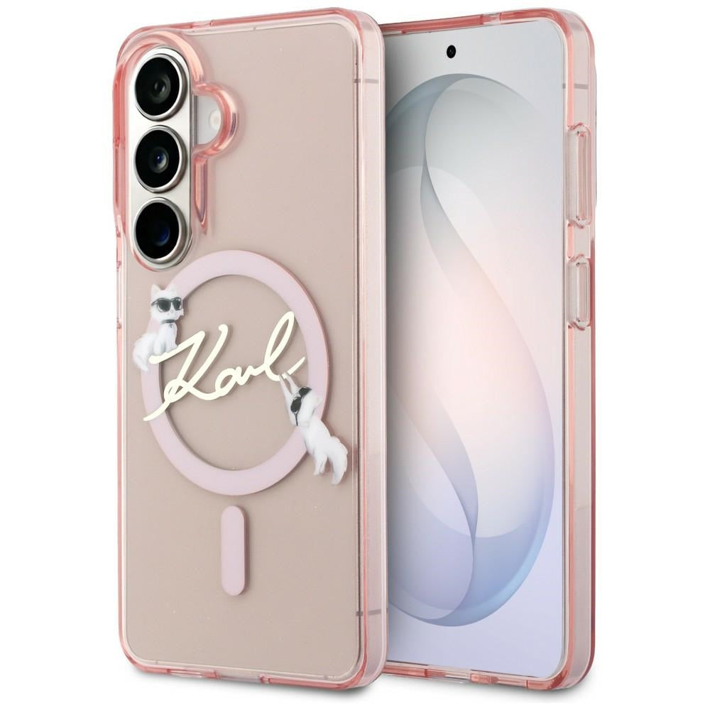 MagSafe ovitek za Samsung Galaxy S26 S942, Karl Lagerfeld, IML Choupette Karl Script Logo, roza