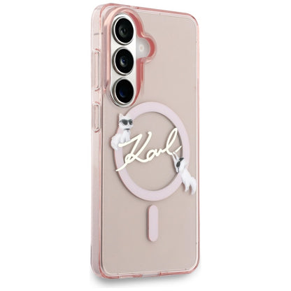 MagSafe ovitek za Samsung Galaxy S26 S942, Karl Lagerfeld, IML Choupette Karl Script Logo, roza
