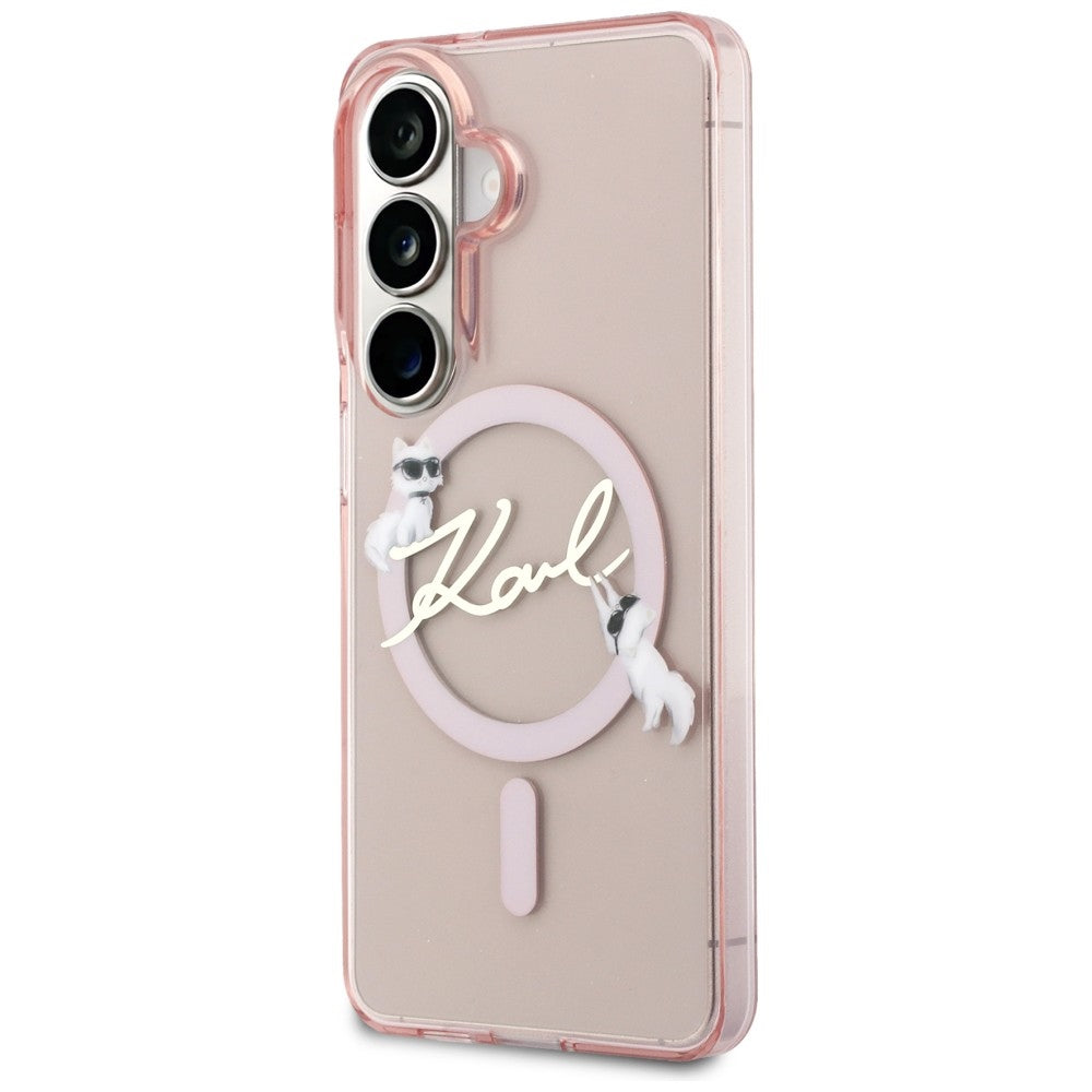 MagSafe ovitek za Samsung Galaxy S26 S942, Karl Lagerfeld, IML Choupette Karl Script Logo, roza
