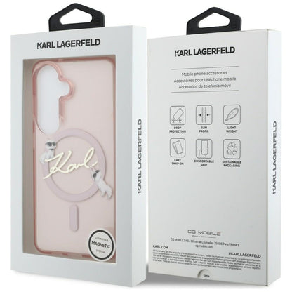 MagSafe ovitek za Samsung Galaxy S26 S942, Karl Lagerfeld, IML Choupette Karl Script Logo, roza