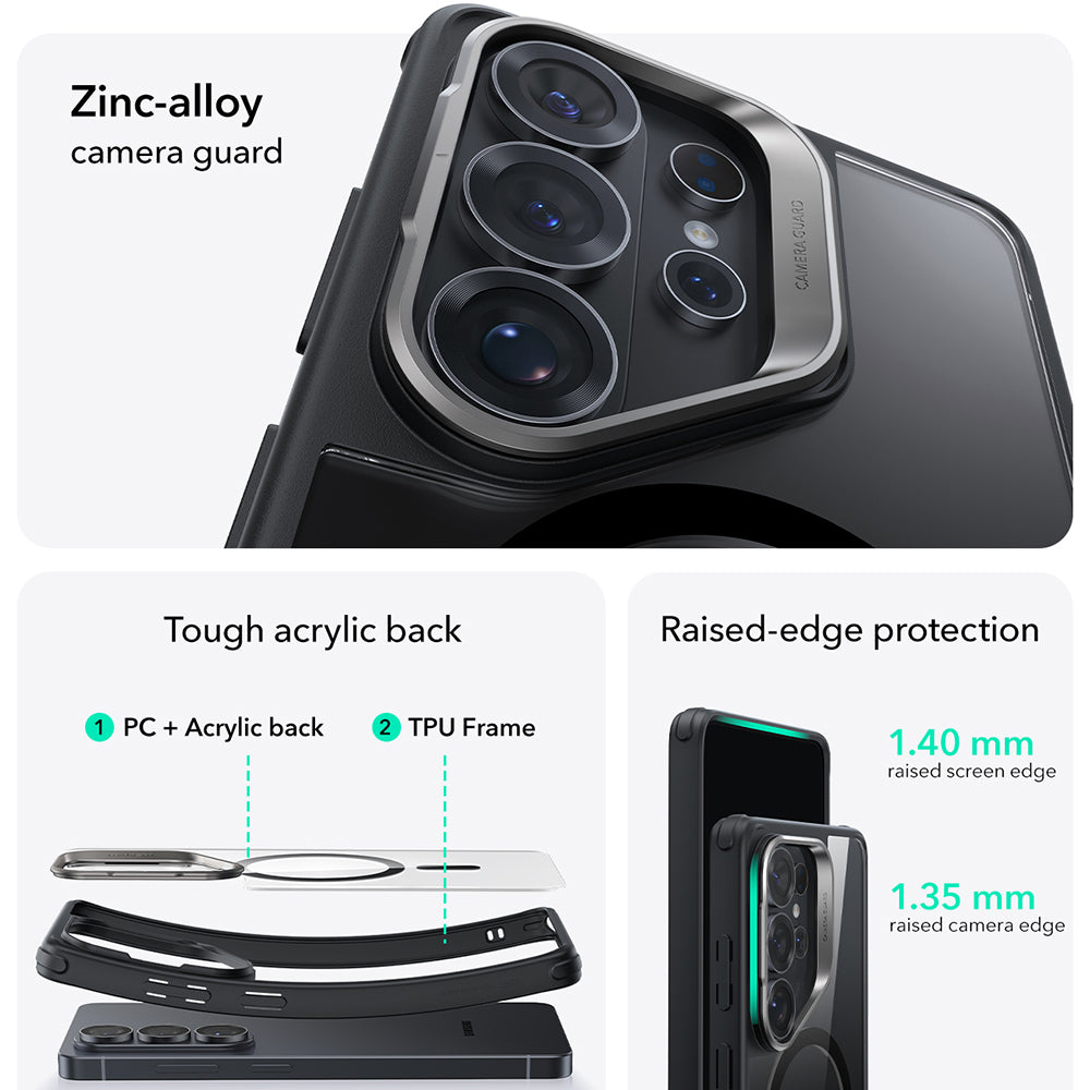 MagSafe Case for Samsung Galaxy S26 Ultra S948, ESR, Classic Hybrid Kickstand, Black Transparent