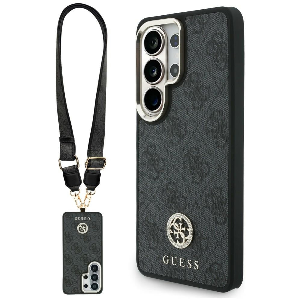 MagSafe ovitek za Samsung Galaxy S26 Ultra S948, GUESS, 4G Big Rhinestone Triangle Strap, črn