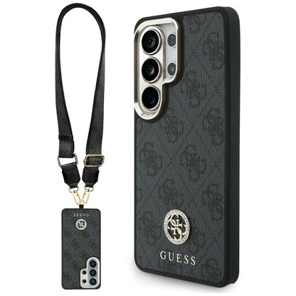 MagSafe ovitek za Samsung Galaxy S26 Ultra S948, GUESS, 4G Big Rhinestone Triangle Strap, črn