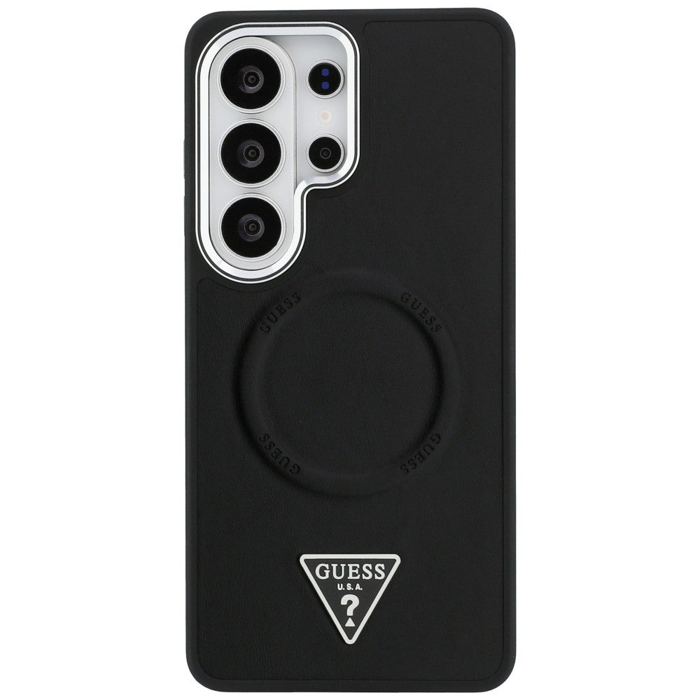 MagSafe Case for Samsung Galaxy S26 Ultra S948, Guess, Embossed Ring Triangle Logo, Black