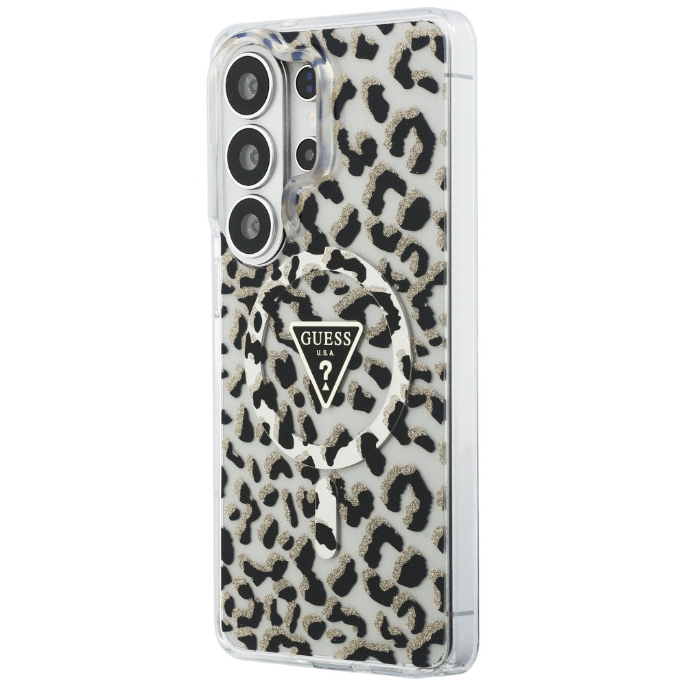 Ovitek MagSafe za Samsung Galaxy S26 Ultra S948, Guess, IML Leopard vzorec, črn