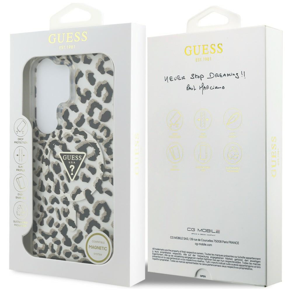 Ovitek MagSafe za Samsung Galaxy S26 Ultra S948, Guess, IML Leopard vzorec, črn