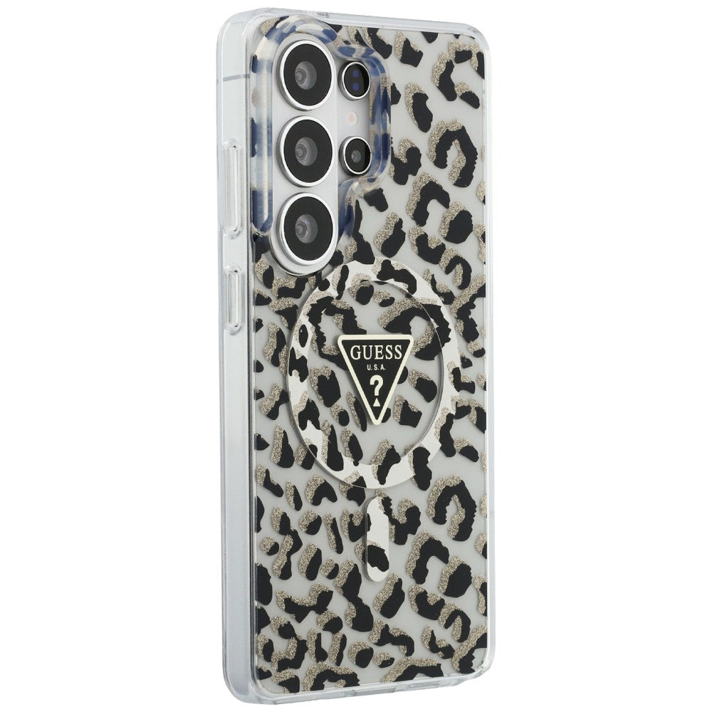Ovitek MagSafe za Samsung Galaxy S26 Ultra S948, Guess, IML Leopard vzorec, črn