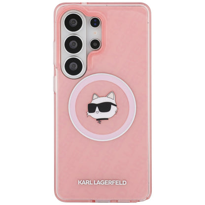 Ovitek MagSafe za Samsung Galaxy S26 Ultra S948, Karl Lagerfeld, IML Choupette Head on KL Repeated Logo, Roza