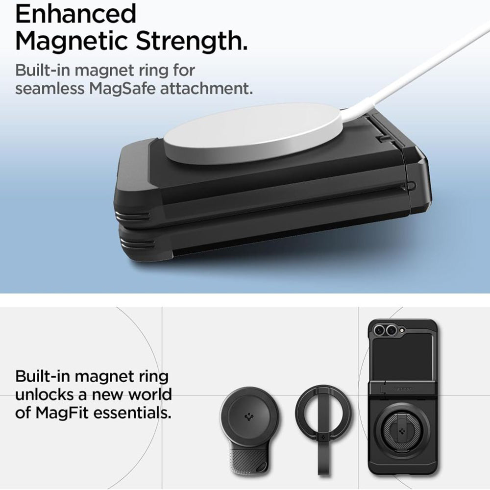 Ovitek MagSafe za Samsung Galaxy Z Flip7 FE F761 / Z Flip6 F741, Spigen, Tough Armor Pro, Črn ACS09807