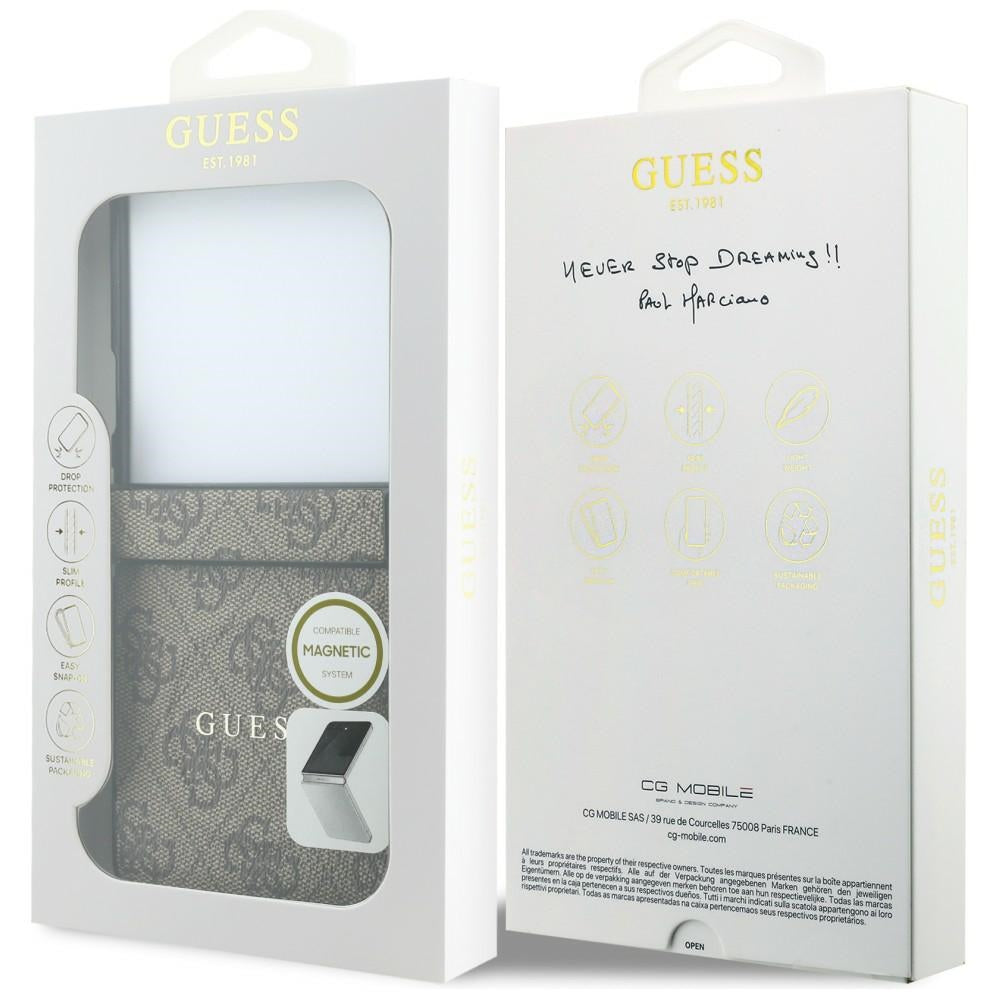 MagSafe ovitek za Samsung Galaxy Z Flip8 F776, Guess, 4G Leather Classic, rjav
