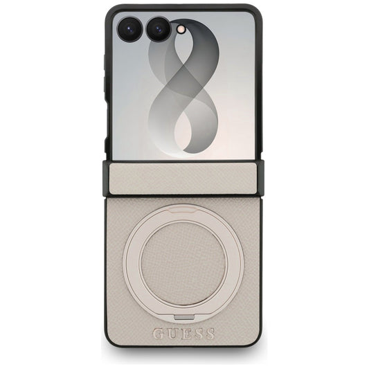 MagSafe ovitek za Samsung Galaxy Z Flip8 F776, Guess, Ring Stand Grained Classic Logo, Bež