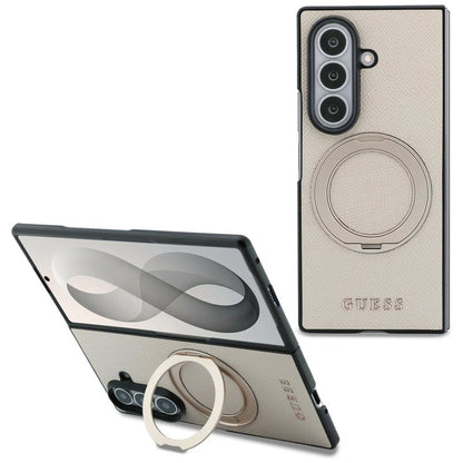 MagSafe ovitek za Samsung Galaxy Z Fold8 Ultra F976, Guess, Ring Stand Grained Classic Logo, Bež