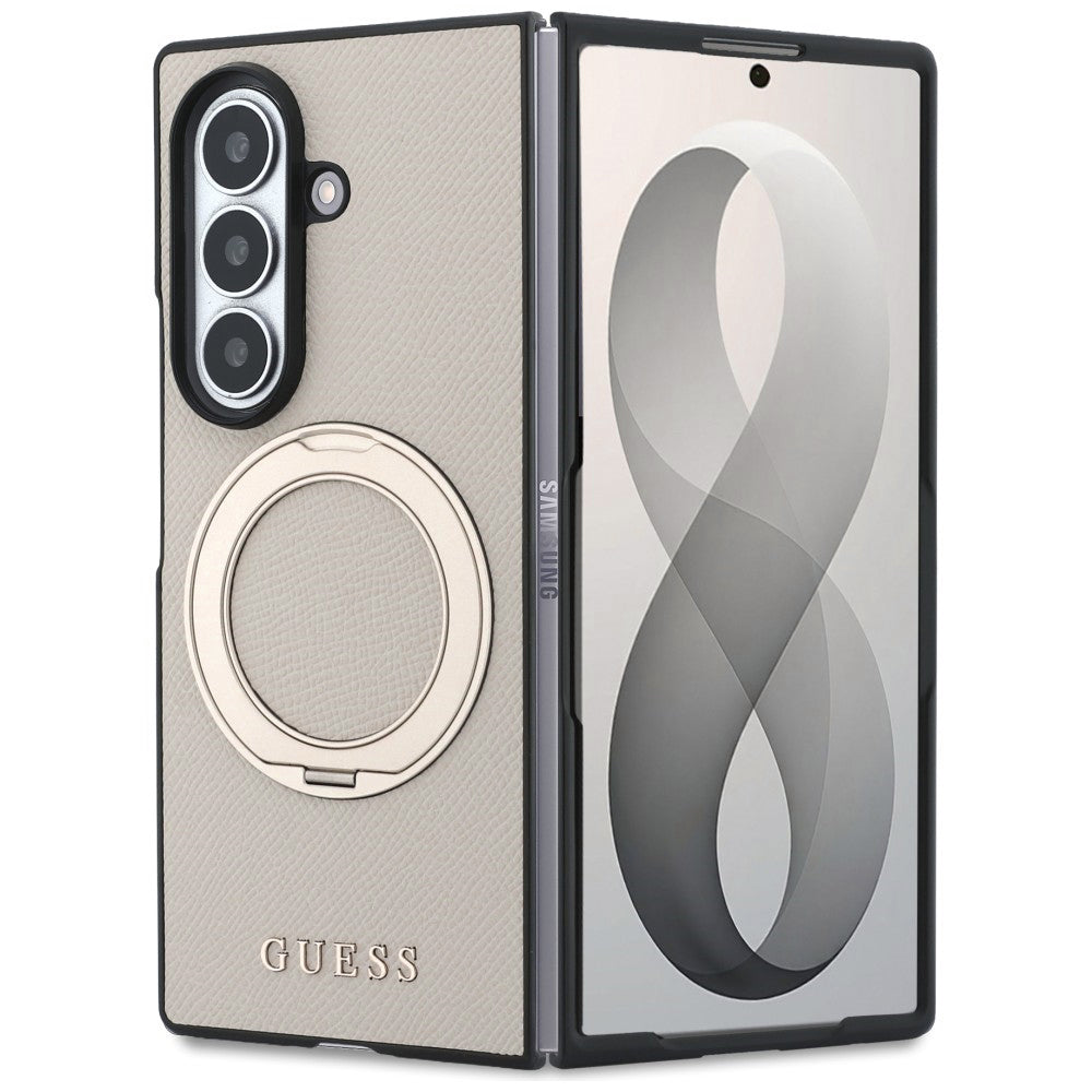 MagSafe ovitek za Samsung Galaxy Z Fold8 Ultra F976, Guess, Ring Stand Grained Classic Logo, Bež