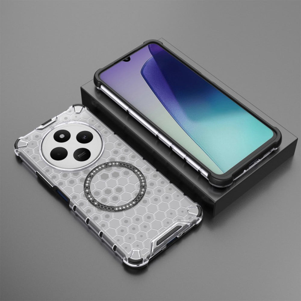MagSafe ovitek za Xiaomi Poco C75 / Redmi 14C, Techsuit, HoneyComb Shield, Bela