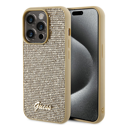 Ovitek za Apple iPhone 15 Pro, Guess, PU Square Mirror Script Logo, Zlat GUHCP15LPMSDGSD