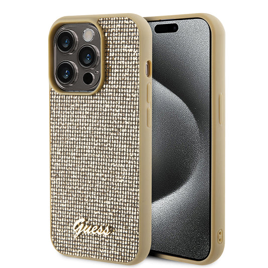 Ovitek za Apple iPhone 15 Pro, Guess, PU Square Mirror Script Logo, Zlat GUHCP15LPMSDGSD